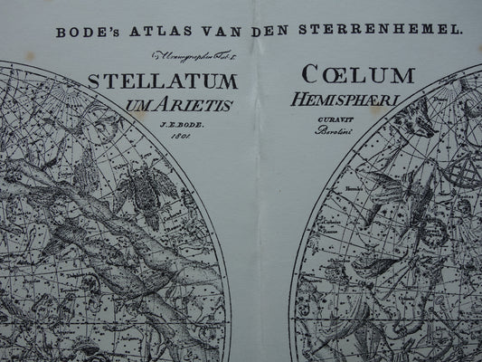 Antieke astronomie prent van de noordelijke en zuidelijke sterrenhemel 1898 originele vintage print sterrenbeelden oude astrologie print