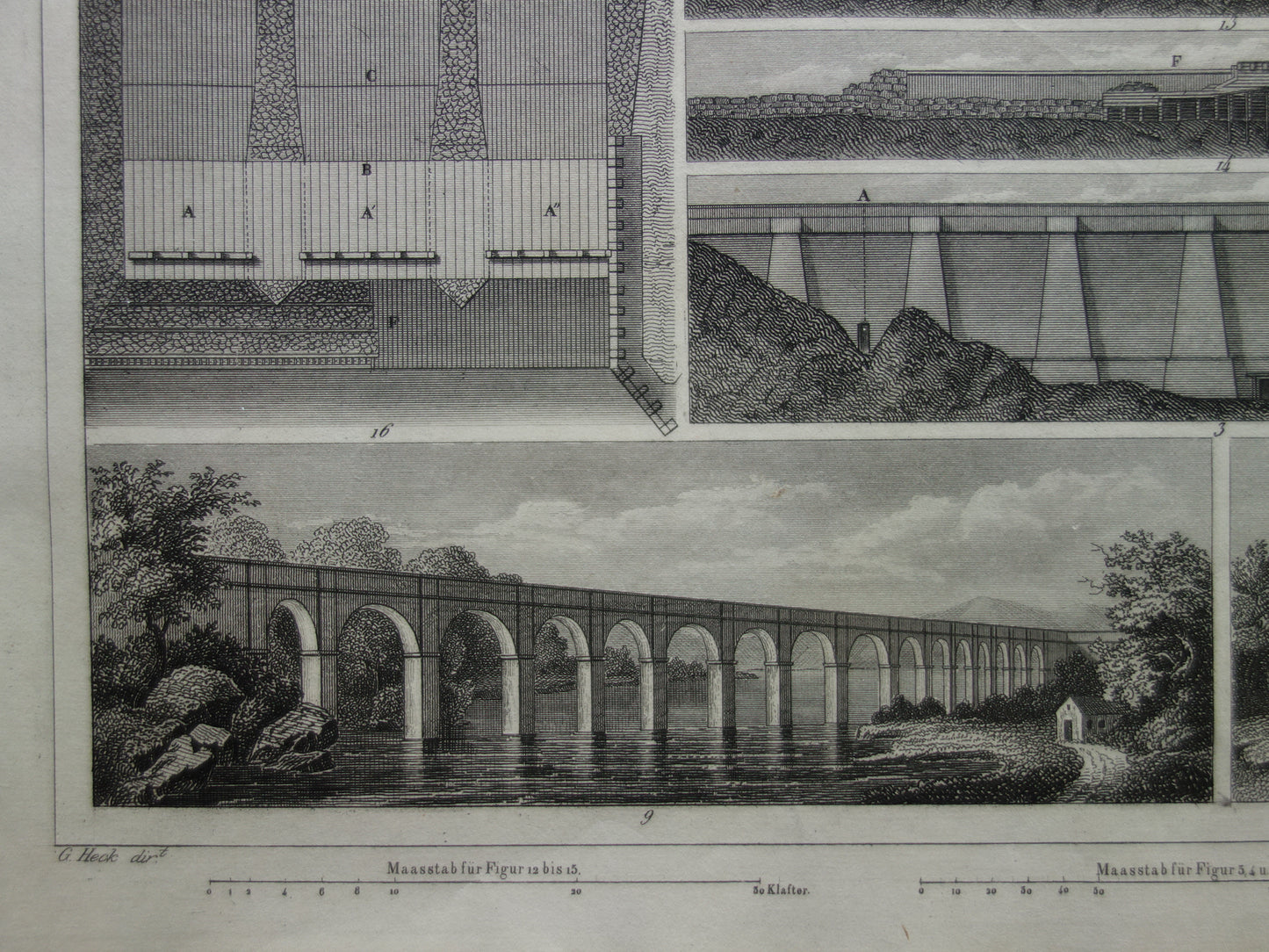 WATERBOUW oude prent aanleg kanalen 1849 originele antieke illustratie Waterbouwkunde Kanaal