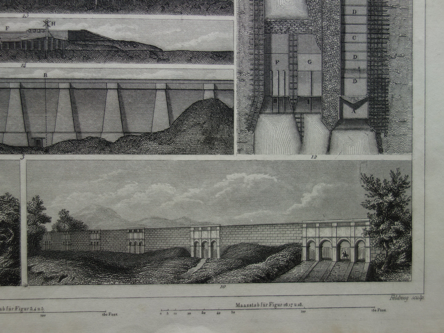 WATERBOUW oude prent aanleg kanalen 1849 originele antieke illustratie Waterbouwkunde Kanaal