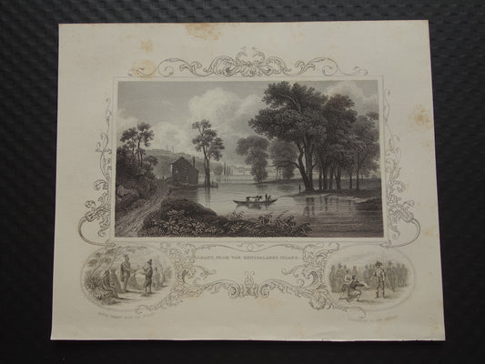 Oude gravure gezicht op Albany NY Originele antieke illustratie Vintage prenten