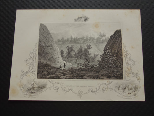 Oude gravure bron van de Great Passaic Falls Originele antieke illustratie Vintage prenten