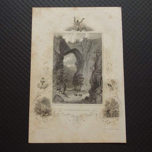 Oude gravure Natural Bridge Virginia Originele antieke illustratie Vintage prenten VS