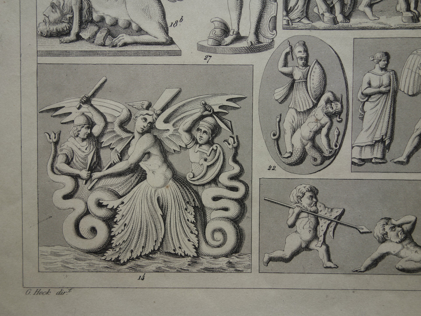 Griekse en Romeinse Goden uit de Oudheid 1849 oude illustratie Minotaur Amazone