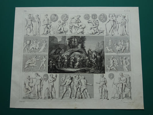 Oude gravure van Griekse en Romeinse Goden 1849 origineel antieke illustratie