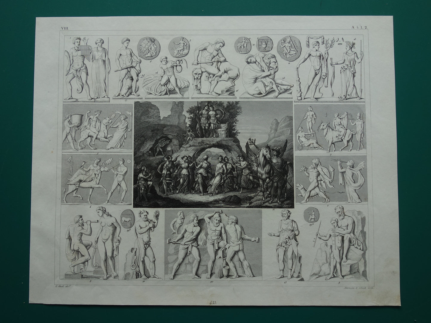 Oude gravure van Griekse en Romeinse Goden 1849 origineel antieke illustratie