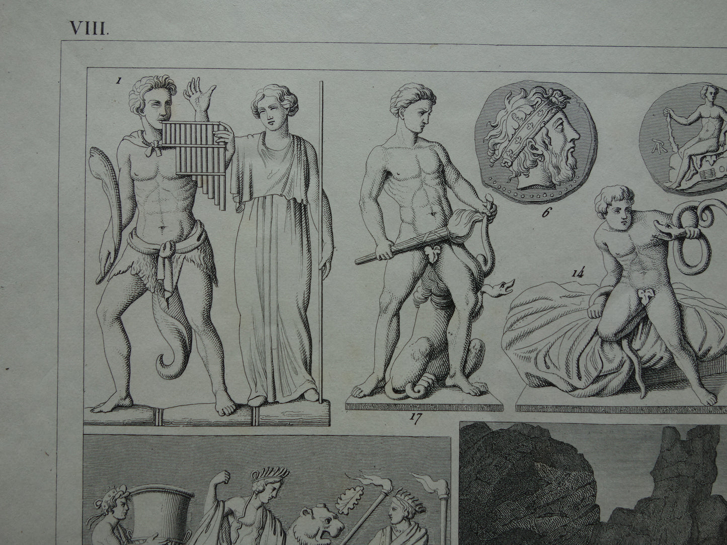 Oude gravure van Griekse en Romeinse Goden 1849 origineel antieke illustratie