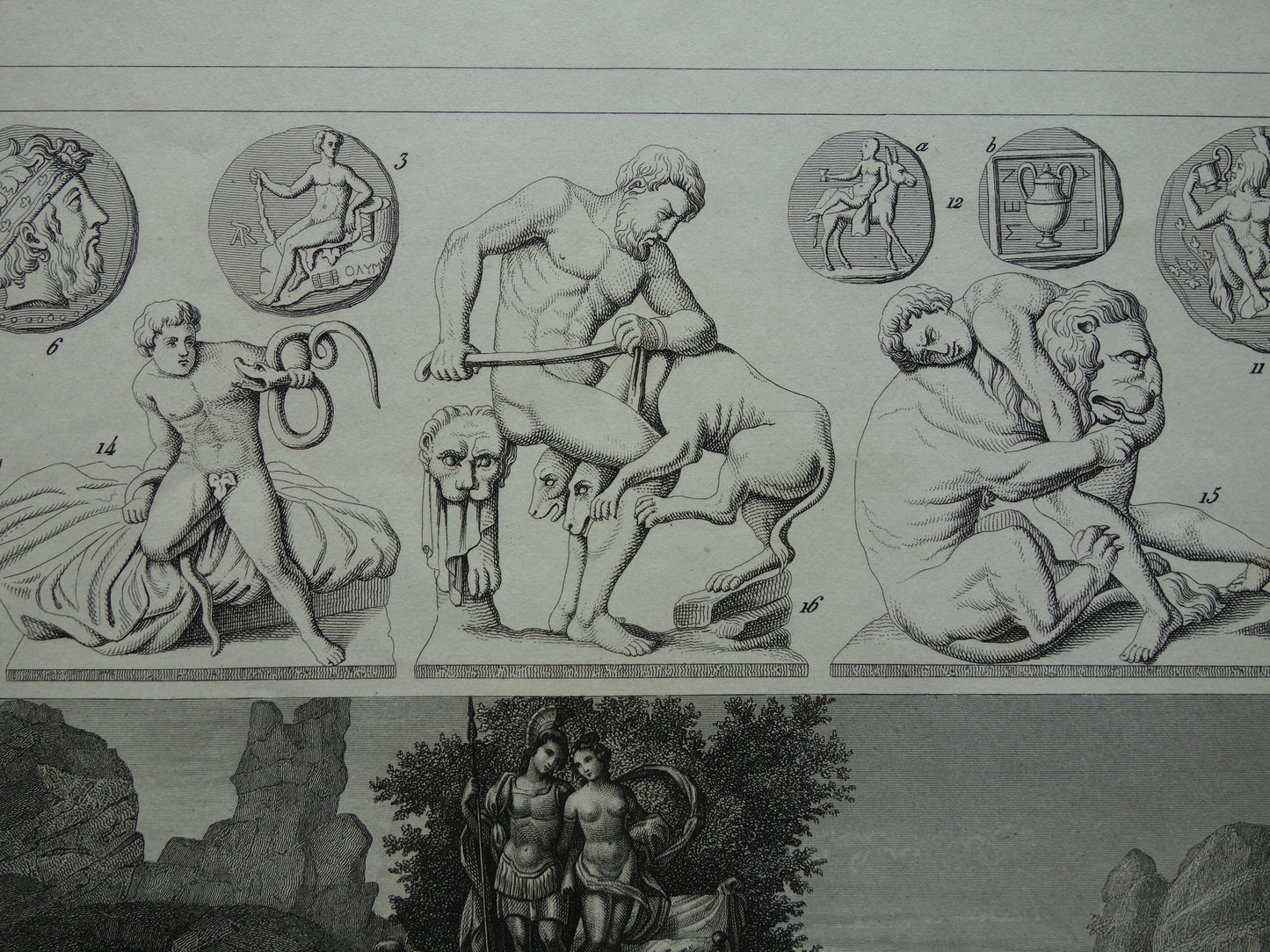 Oude gravure van Griekse en Romeinse Goden 1849 origineel antieke illustratie