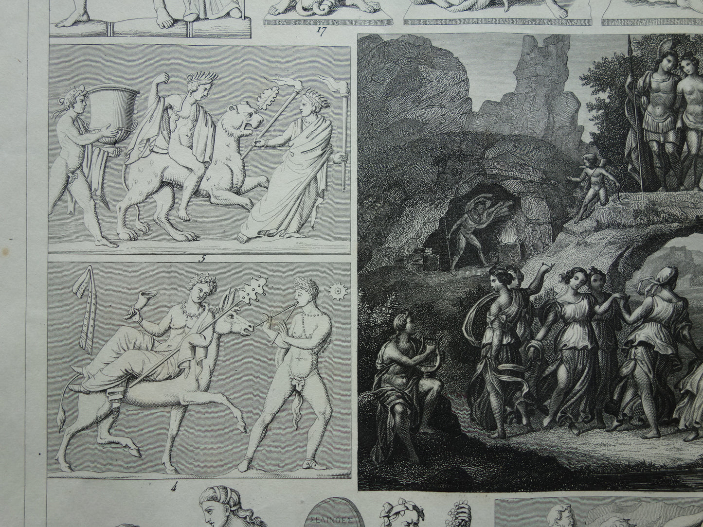 Oude gravure van Griekse en Romeinse Goden 1849 origineel antieke illustratie