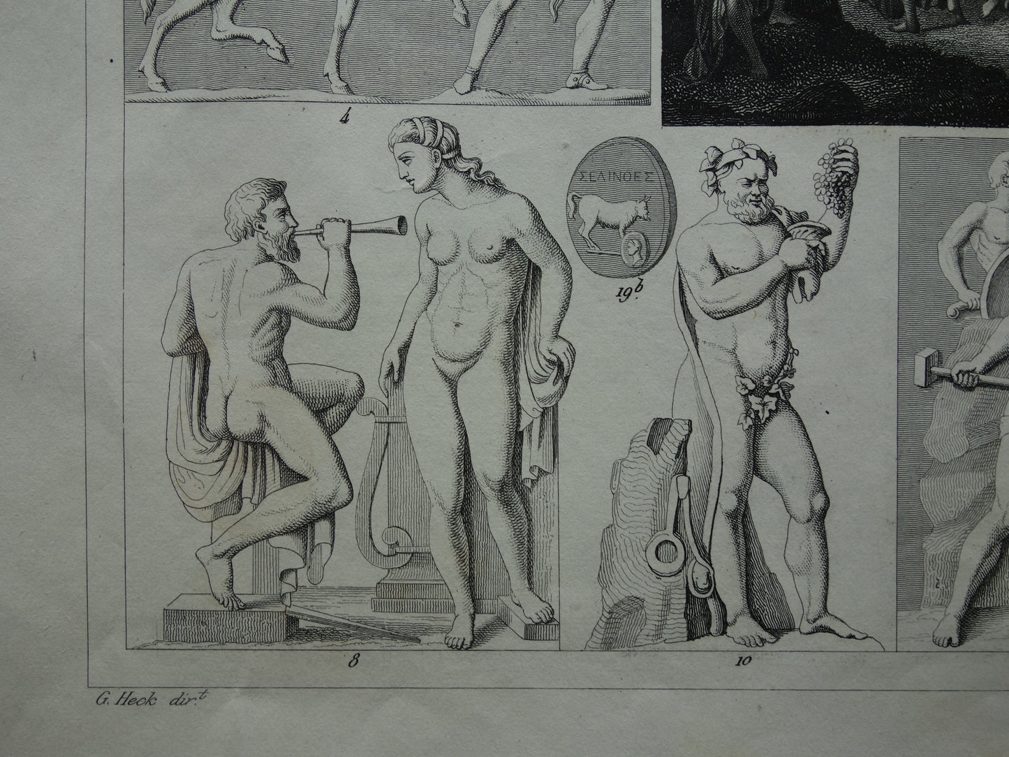 Oude gravure van Griekse en Romeinse Goden 1849 origineel antieke illustratie