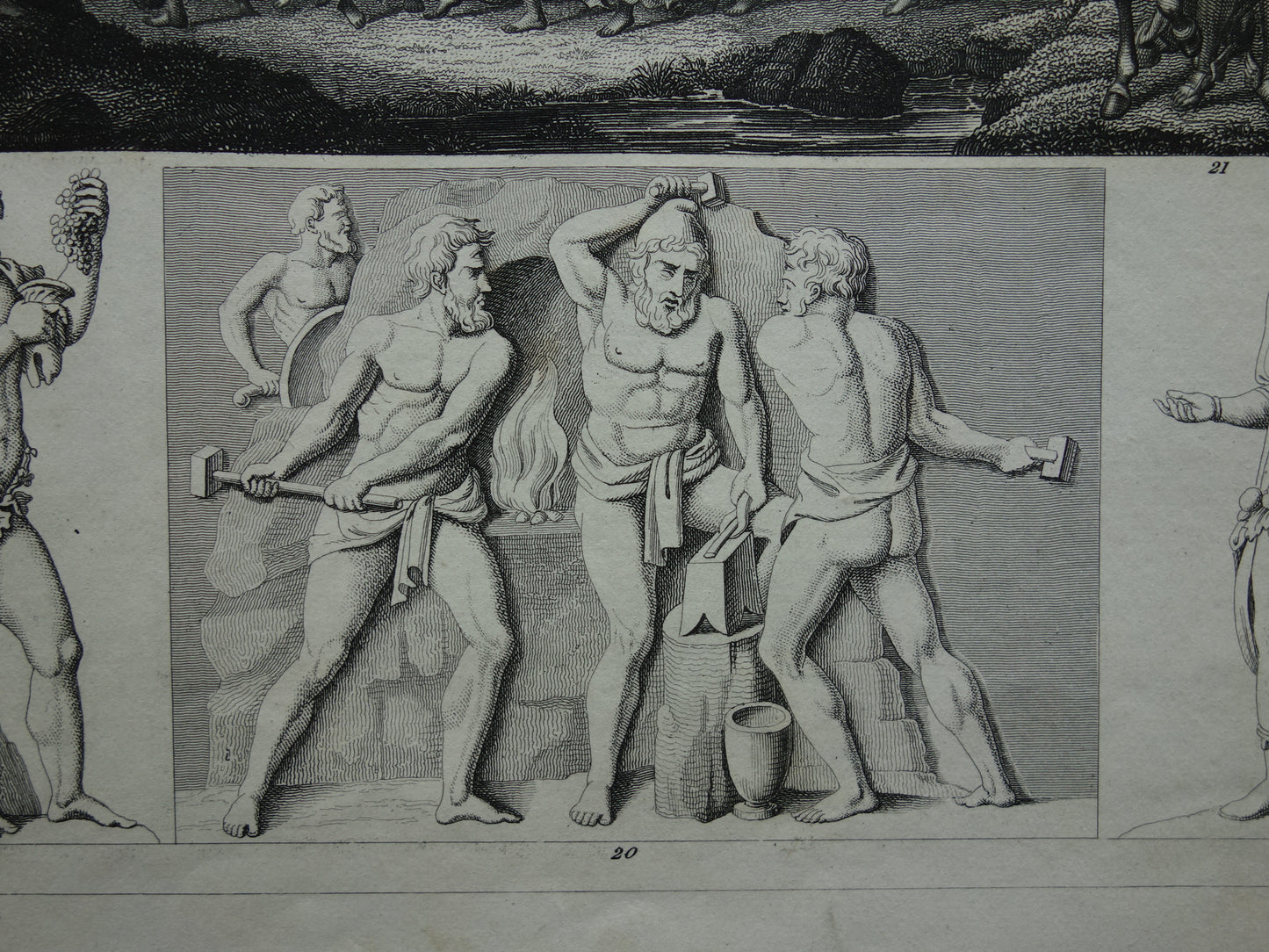 Oude gravure van Griekse en Romeinse Goden 1849 origineel antieke illustratie