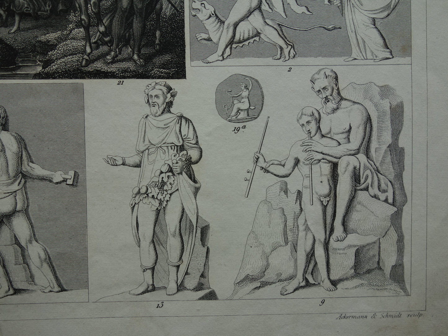 Oude gravure van Griekse en Romeinse Goden 1849 origineel antieke illustratie