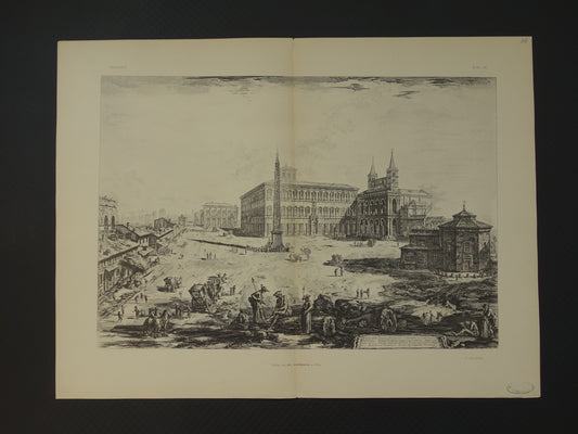 Oude Piranesi prent van Lateraans Paleis op Piazza Giovanni Paolo II in Rome uit 1886 antieke facsimile uit Vedute di Roma vintage print Basiliek van Sint-Jan van Lateranen