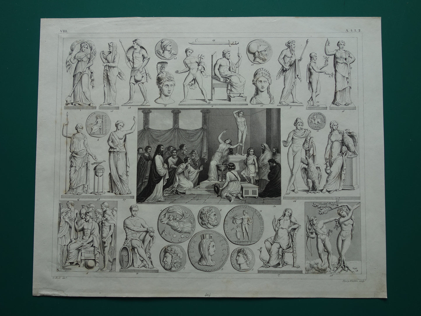 Vintage Druck der griechischen und römischen Götter Original antike Illustration Mars Apollo Jupiter alte Religion Druck