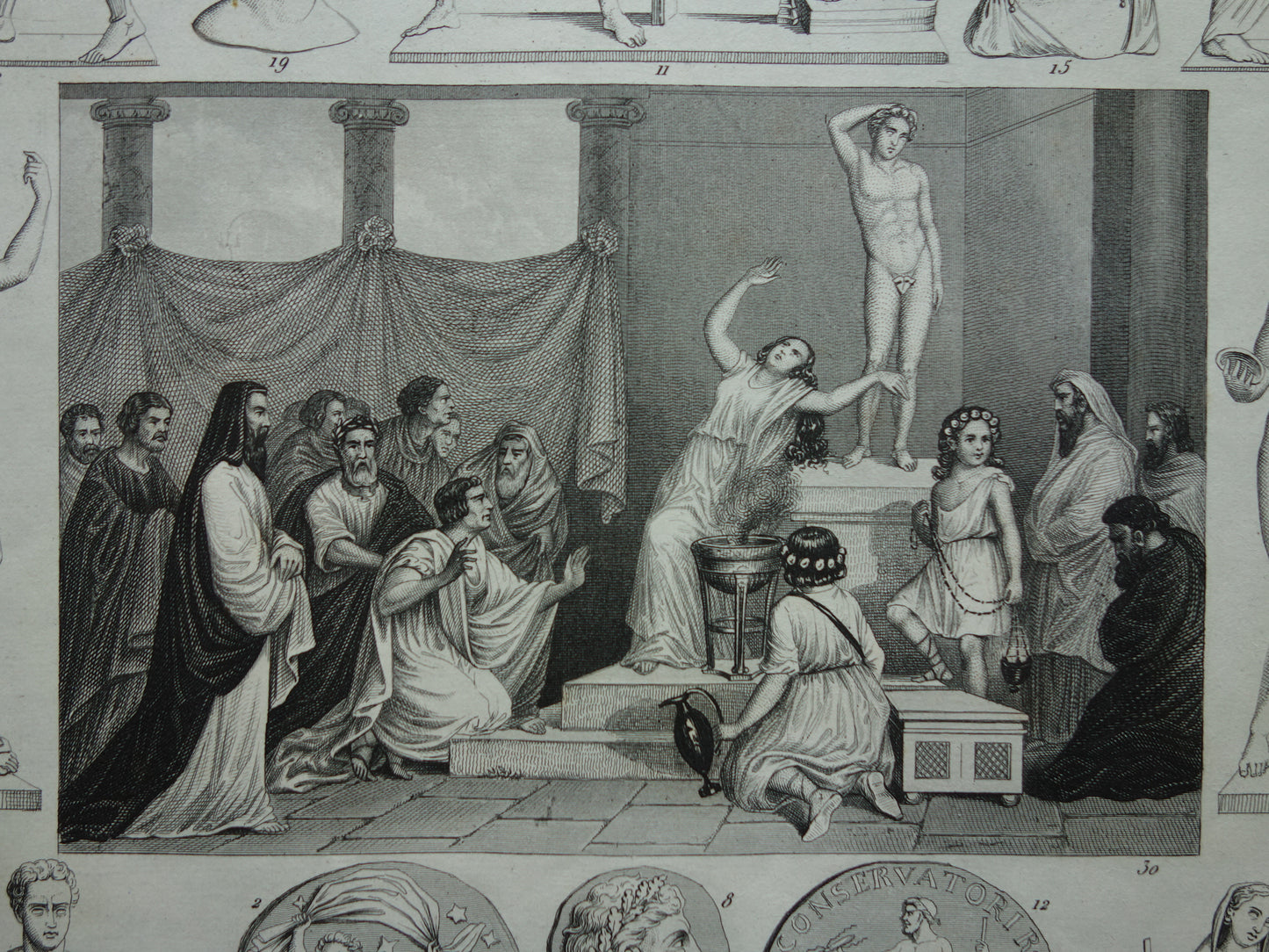 Vintage Druck der griechischen und römischen Götter Original antike Illustration Mars Apollo Jupiter alte Religion Druck