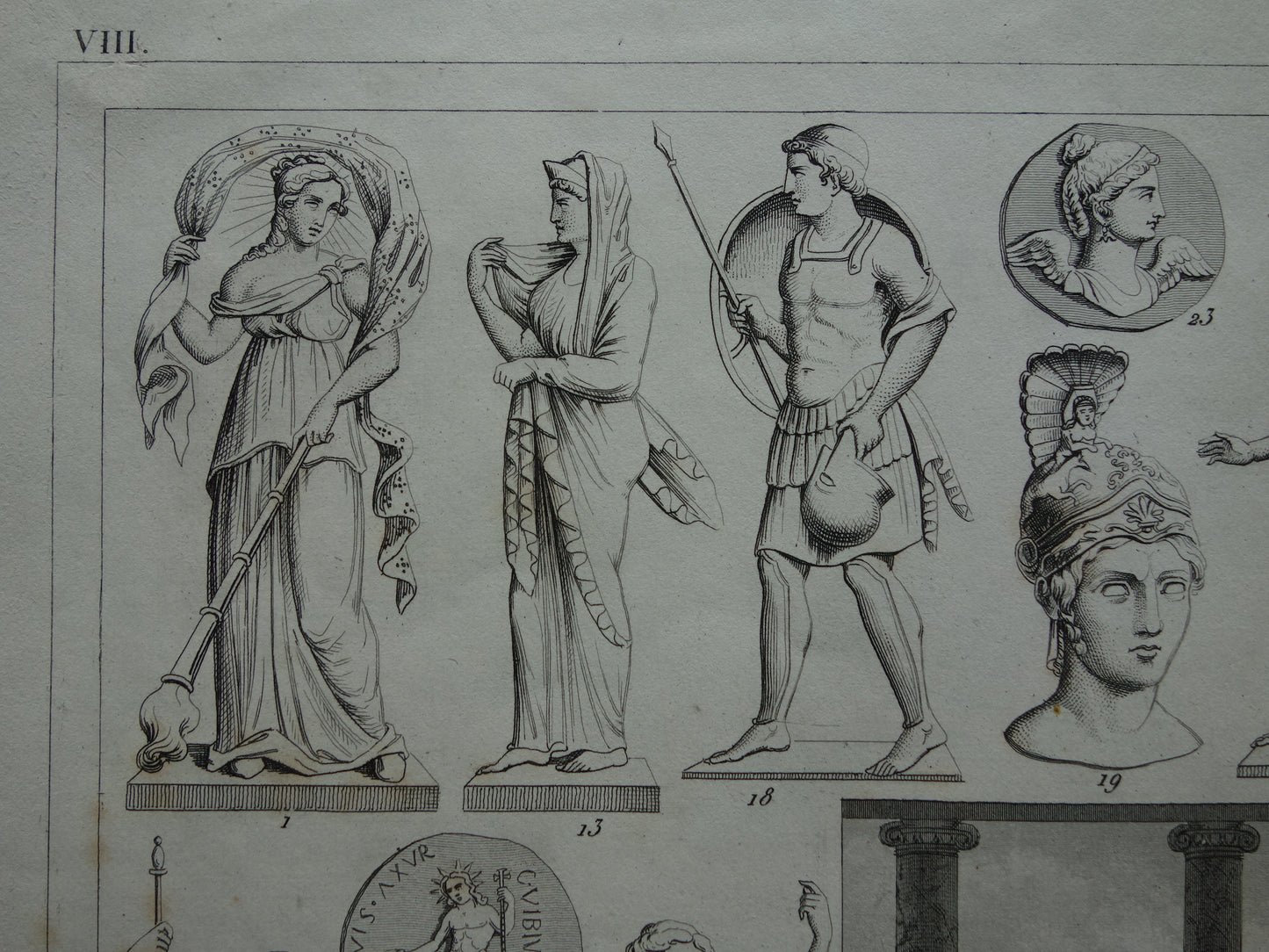 Vintage Druck der griechischen und römischen Götter Original antike Illustration Mars Apollo Jupiter alte Religion Druck