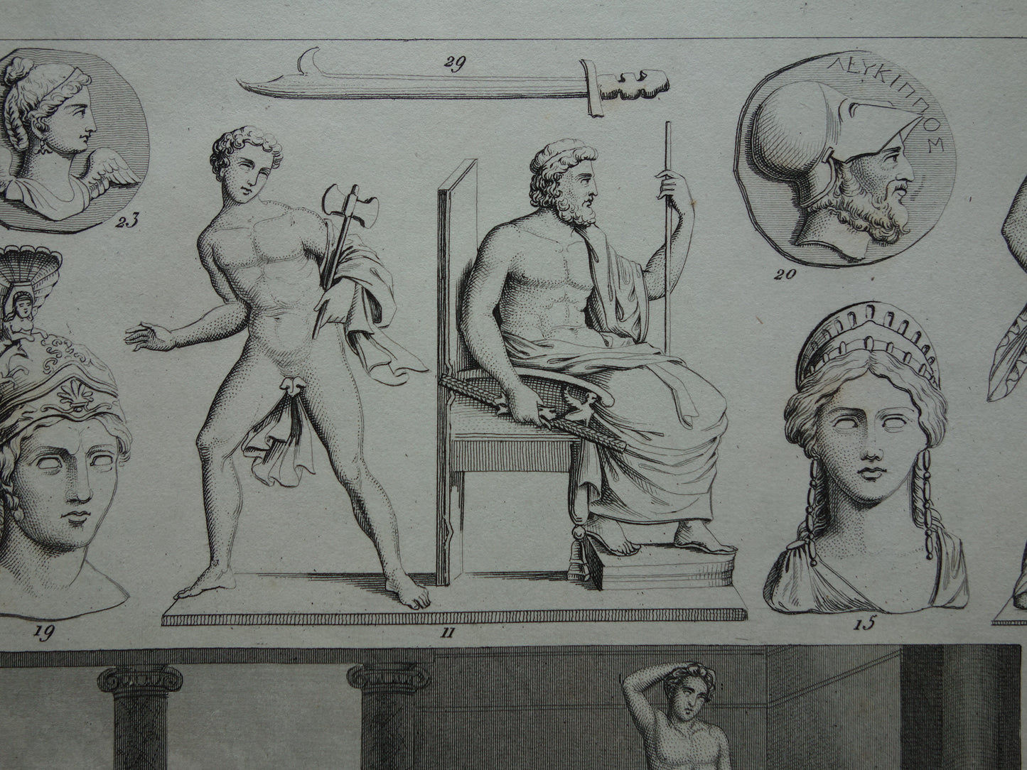 Vintage Druck der griechischen und römischen Götter Original antike Illustration Mars Apollo Jupiter alte Religion Druck