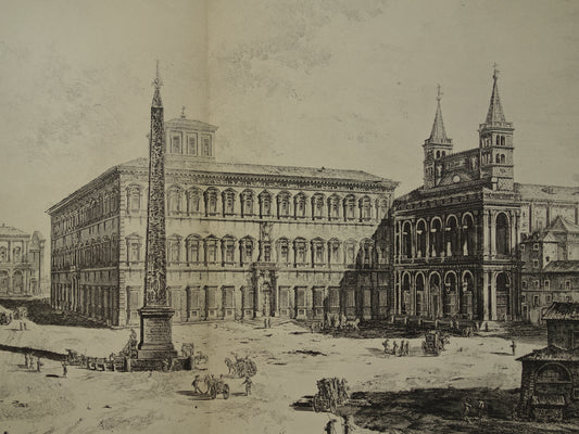 Oude Piranesi prent van Lateraans Paleis op Piazza Giovanni Paolo II in Rome uit 1886 antieke facsimile uit Vedute di Roma vintage print Basiliek van Sint-Jan van Lateranen