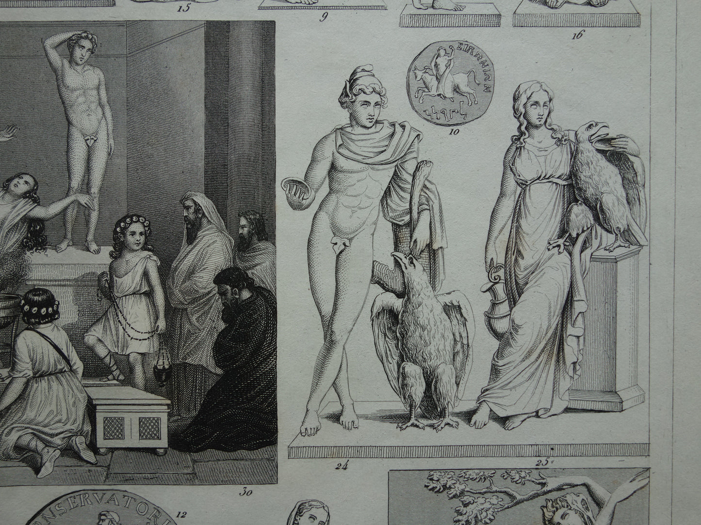 Vintage Druck der griechischen und römischen Götter Original antike Illustration Mars Apollo Jupiter alte Religion Druck