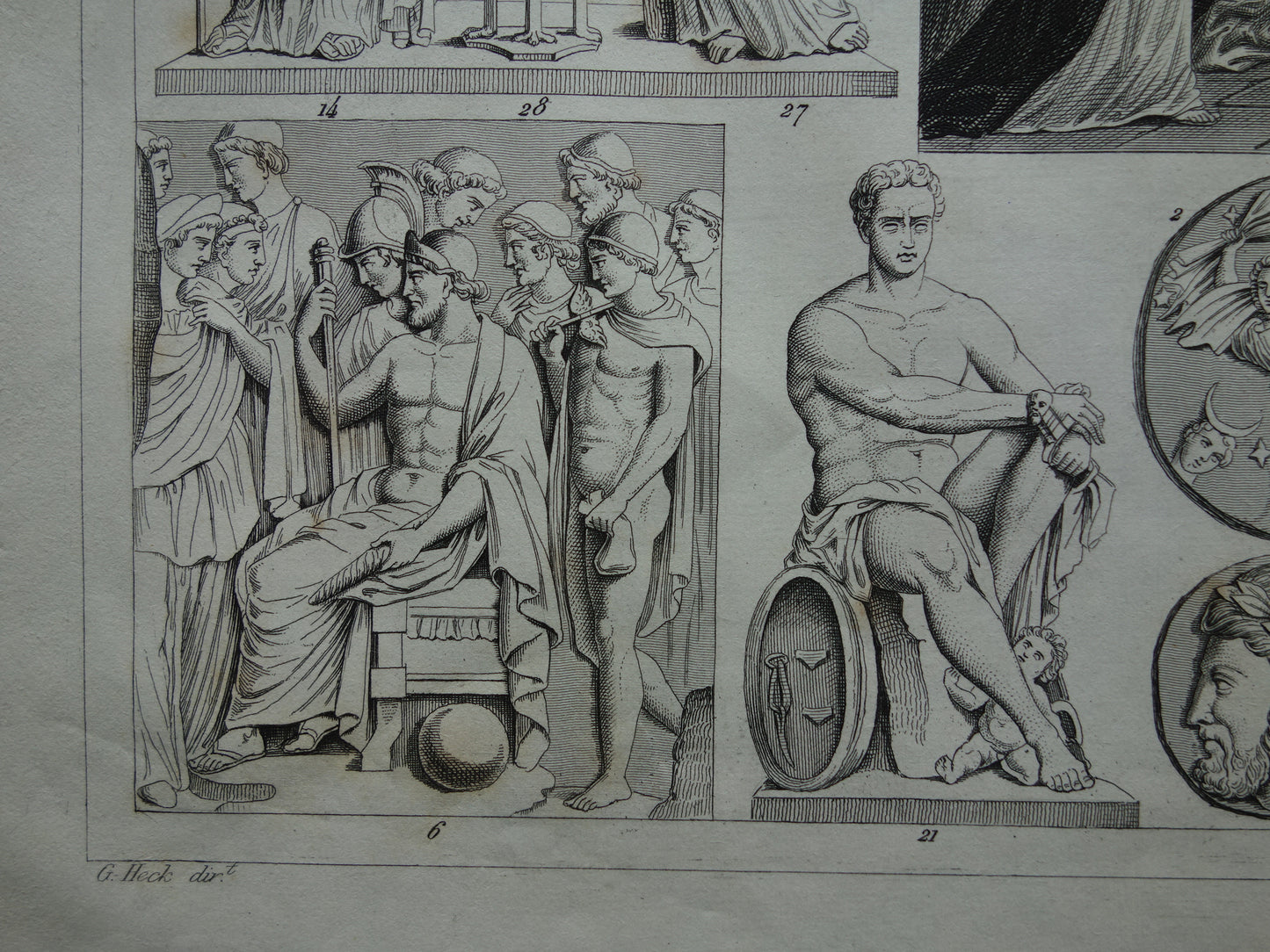 Vintage Druck der griechischen und römischen Götter Original antike Illustration Mars Apollo Jupiter alte Religion Druck