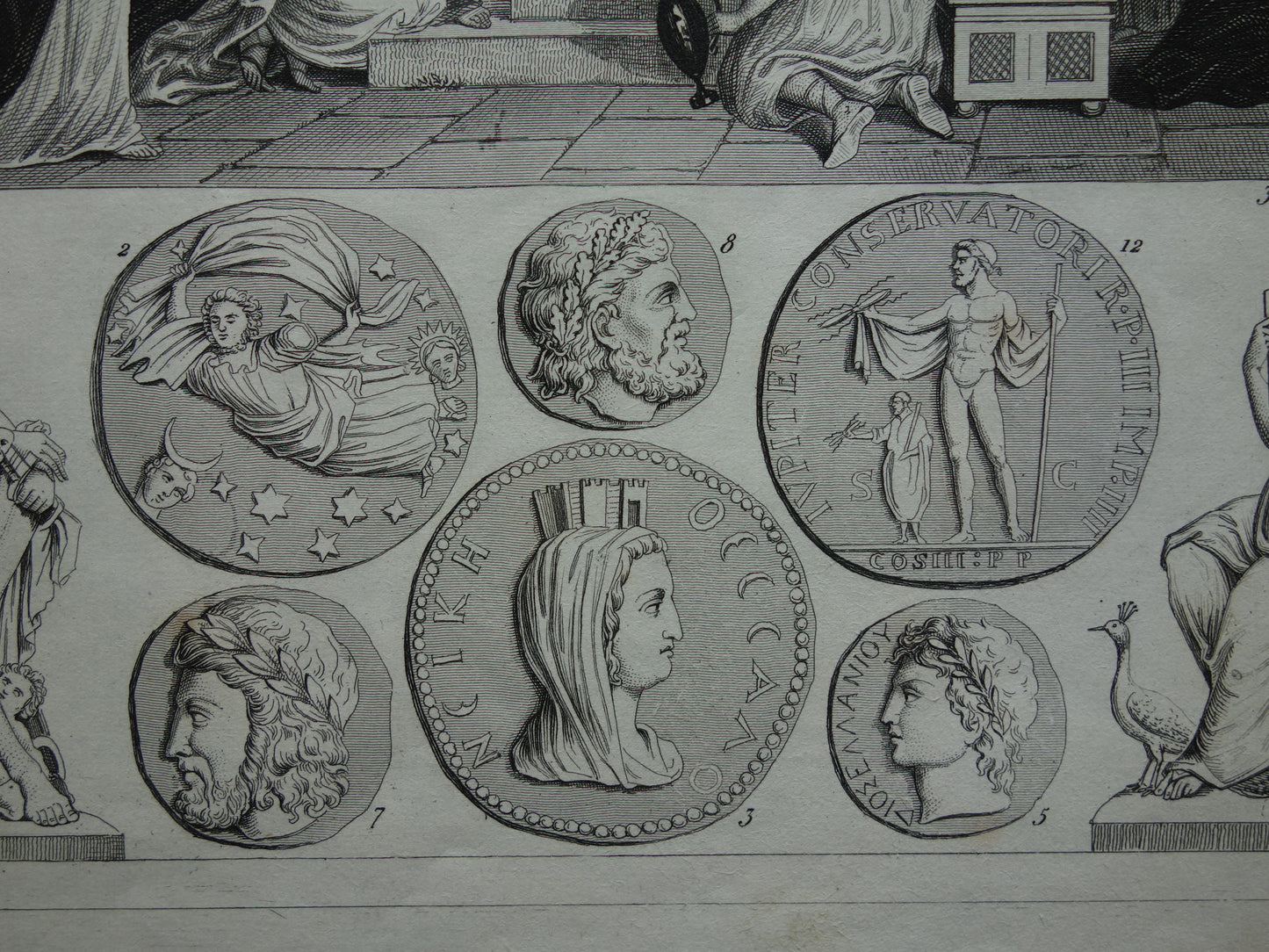 Vintage Druck der griechischen und römischen Götter Original antike Illustration Mars Apollo Jupiter alte Religion Druck