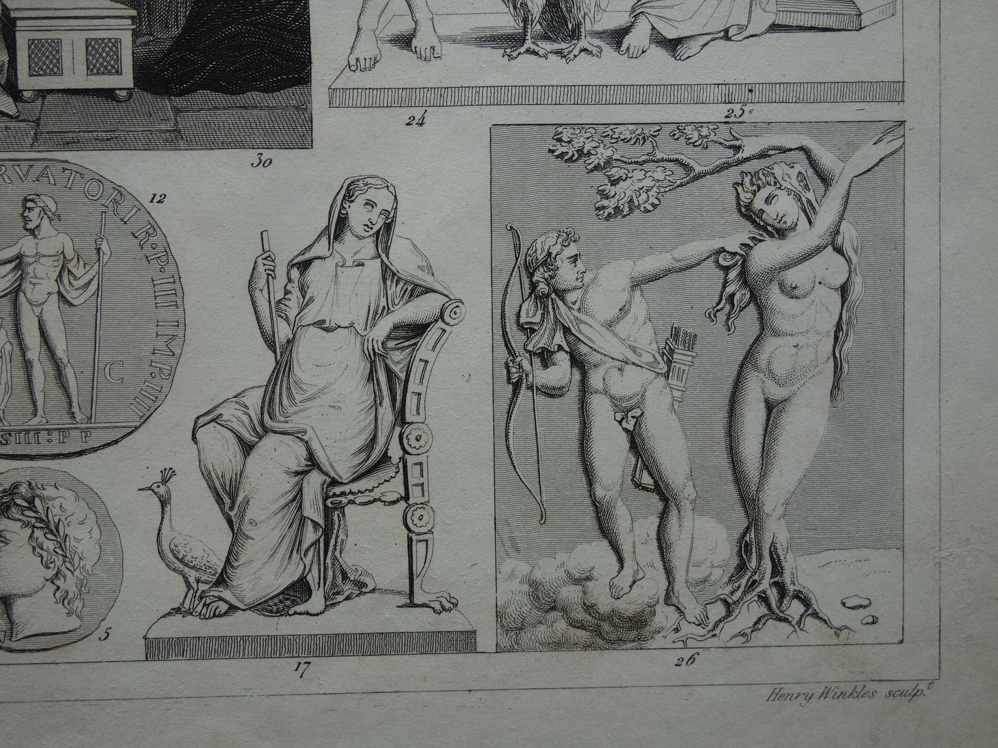 Vintage Druck der griechischen und römischen Götter Original antike Illustration Mars Apollo Jupiter alte Religion Druck