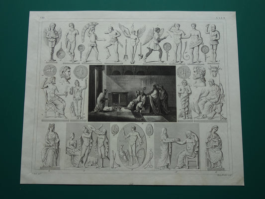 Oude prent van Griekse en Romeinse goden Antieke illustratie Oud Rome Religie God rituelen Vintage prenten Augur