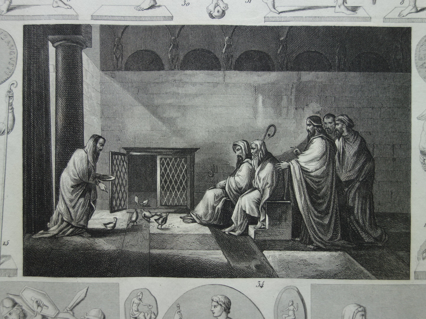 Oude prent van Griekse en Romeinse goden Antieke illustratie Oud Rome Religie God rituelen Vintage prenten Augur