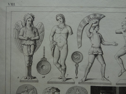 Oude prent van Griekse en Romeinse goden Antieke illustratie Oud Rome Religie God rituelen Vintage prenten Augur