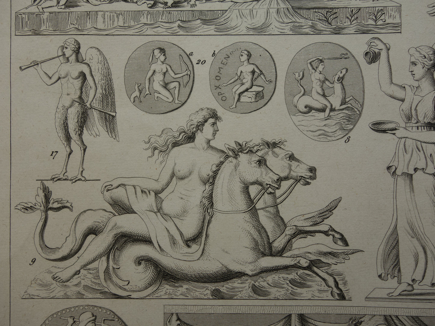 Griekse en Romeinse goden oude print Originele 175+ jaar oude illustratie God Sculpturen Diana Neptunus vintage religie prenten oudheid