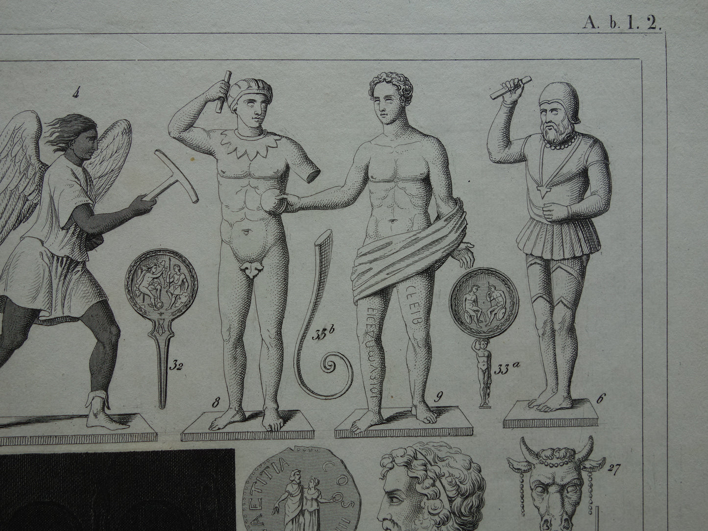 Oude prent van Griekse en Romeinse goden Antieke illustratie Oud Rome Religie God rituelen Vintage prenten Augur