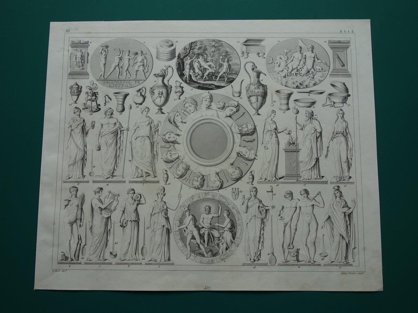 Griekse en Romeinse goden antieke prent Originele 175+ jaar oude illustratie Goden Religie Sculpturen Rituelen vintage religieuze prenten oudheid