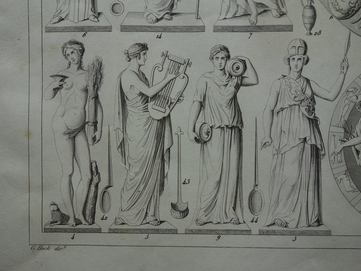 Griekse en Romeinse goden antieke prent Originele 175+ jaar oude illustratie Goden Religie Sculpturen Rituelen vintage religieuze prenten oudheid
