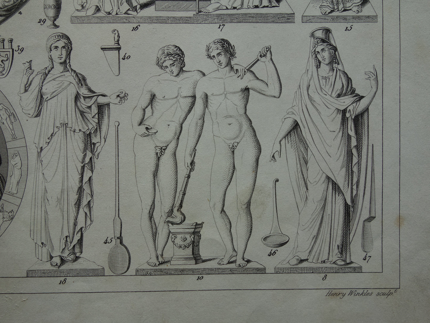 Griekse en Romeinse goden antieke prent Originele 175+ jaar oude illustratie Goden Religie Sculpturen Rituelen vintage religieuze prenten oudheid