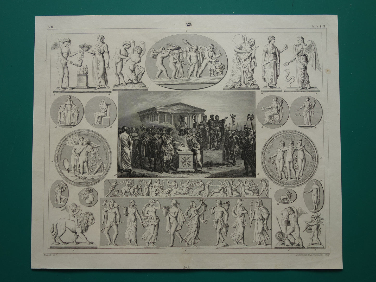 Griekse en Romeinse goden antieke print Originele 175+ jaar oude illustratie God Sculpturen Amor Eros vintage religie prenten oudheid