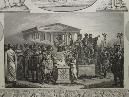 Griekse en Romeinse goden antieke print Originele 175+ jaar oude illustratie God Sculpturen Amor Eros vintage religie prenten oudheid