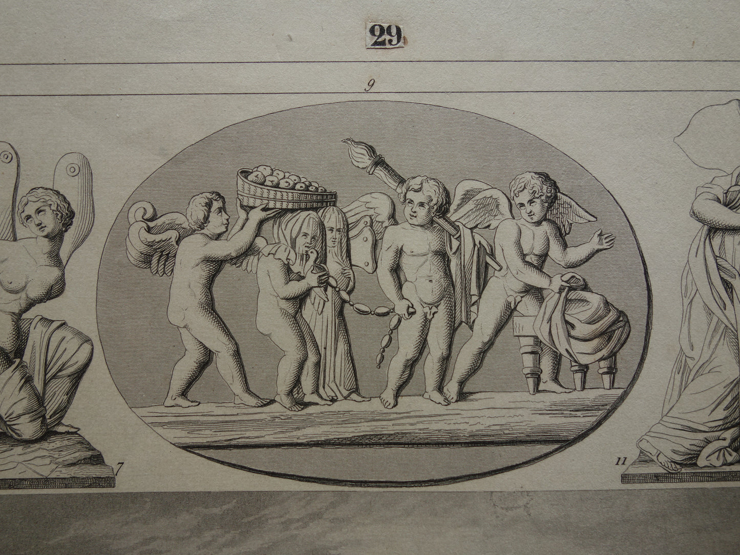 Griekse en Romeinse goden antieke print Originele 175+ jaar oude illustratie God Sculpturen Amor Eros vintage religie prenten oudheid