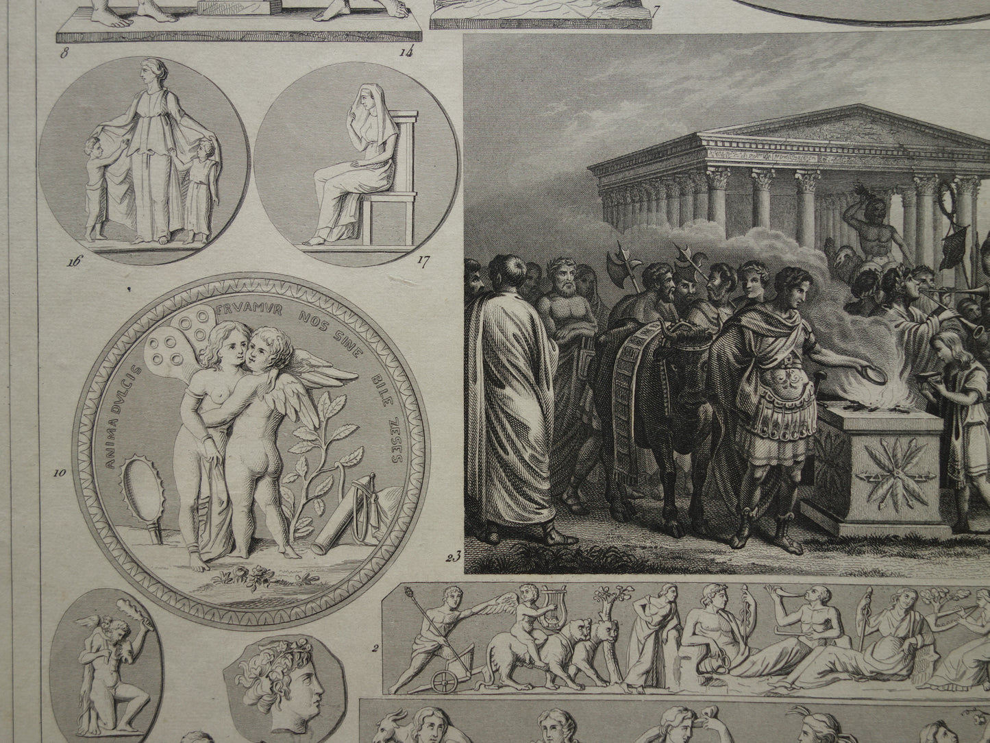 Griekse en Romeinse goden antieke print Originele 175+ jaar oude illustratie God Sculpturen Amor Eros vintage religie prenten oudheid
