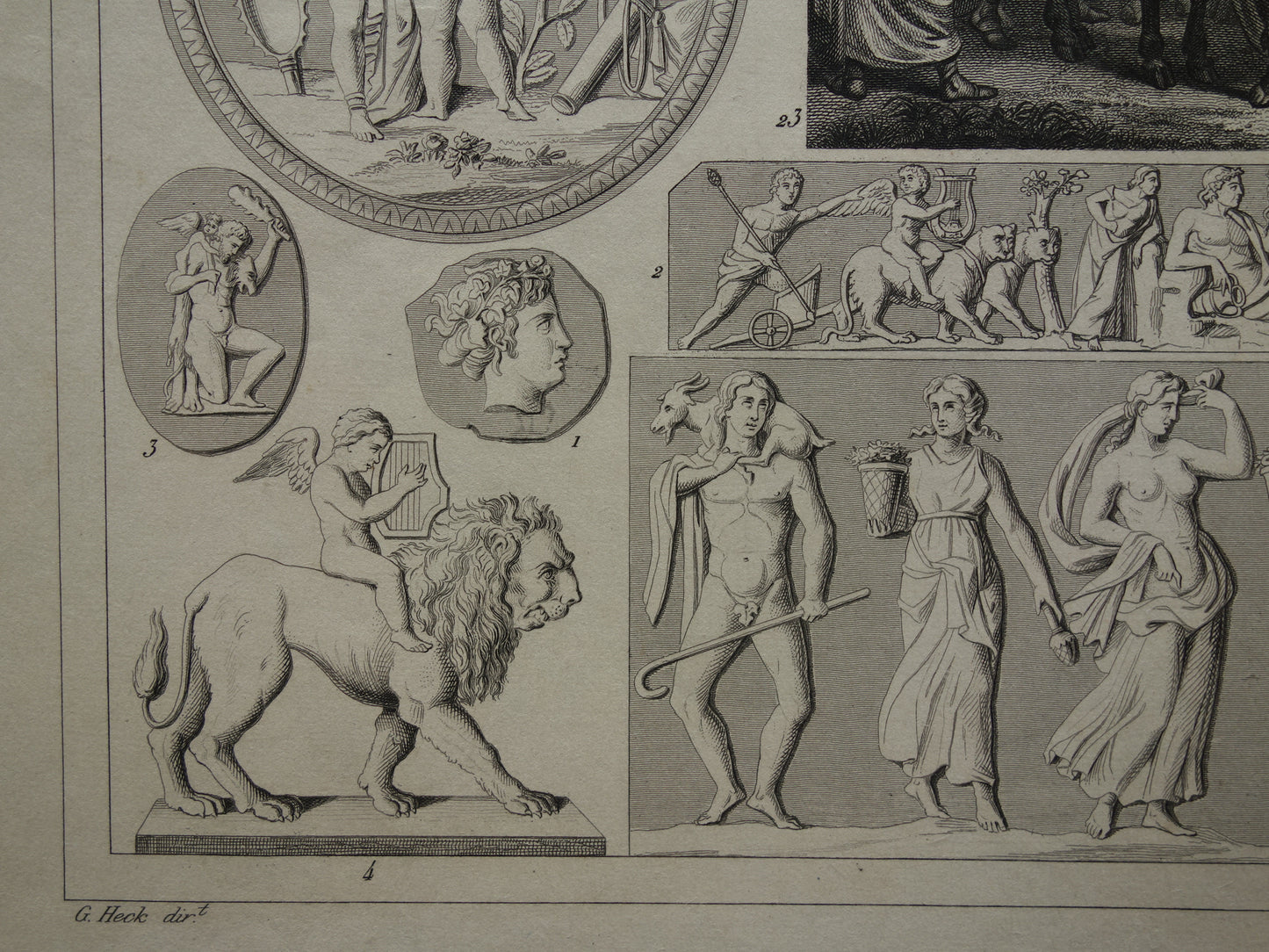 Griekse en Romeinse goden antieke print Originele 175+ jaar oude illustratie God Sculpturen Amor Eros vintage religie prenten oudheid