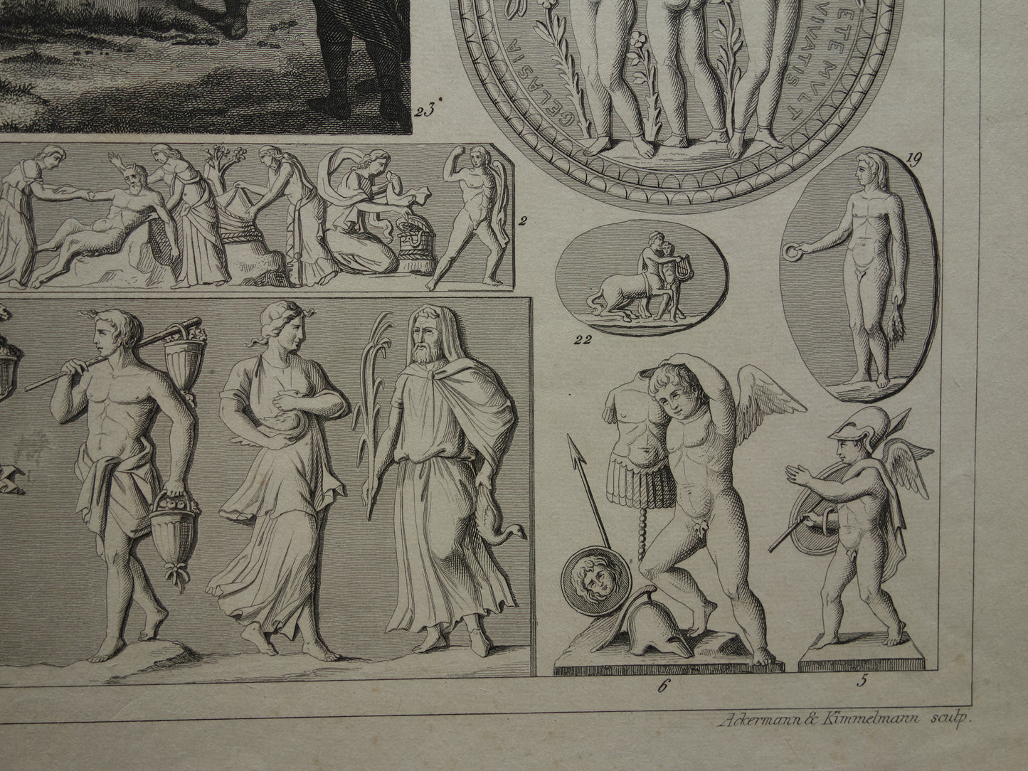 Griekse en Romeinse goden antieke print Originele 175+ jaar oude illustratie God Sculpturen Amor Eros vintage religie prenten oudheid