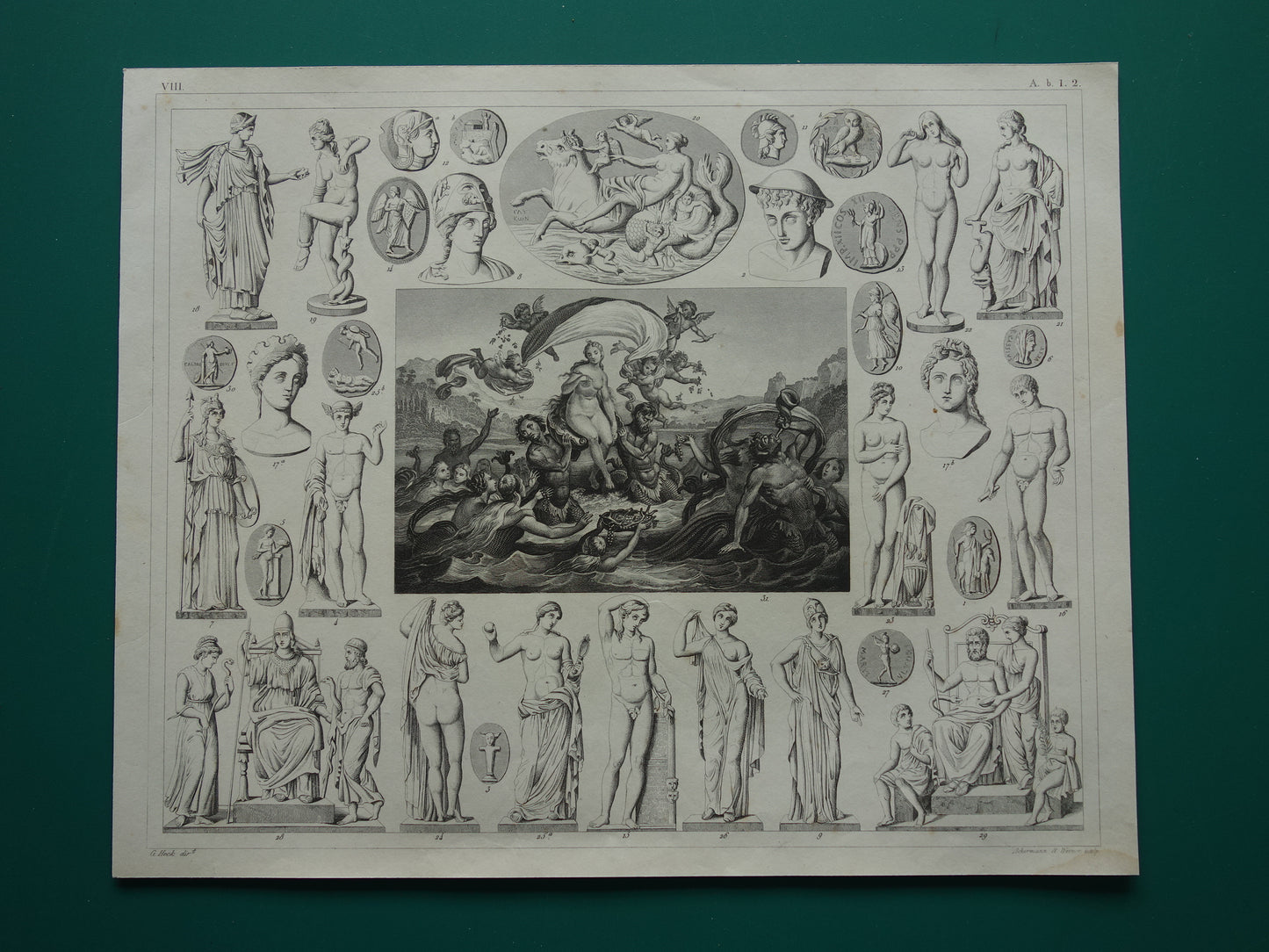 Griekse en Romeinse goden antieke print Originele 175+ jaar oude illustratie Sculpturen Minerva Diana Venus vintage religie prenten oudheid