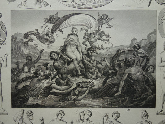 Griekse en Romeinse goden antieke print Originele 175+ jaar oude illustratie Sculpturen Minerva Diana Venus vintage religie prenten oudheid