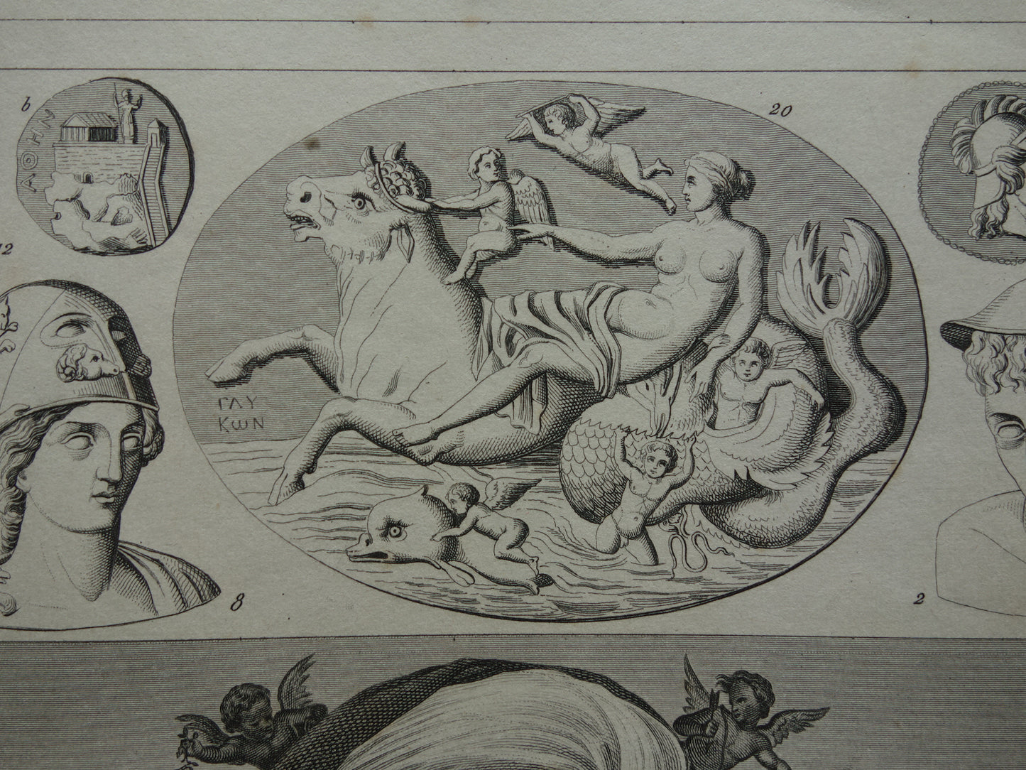 Griekse en Romeinse goden antieke print Originele 175+ jaar oude illustratie Sculpturen Minerva Diana Venus vintage religie prenten oudheid