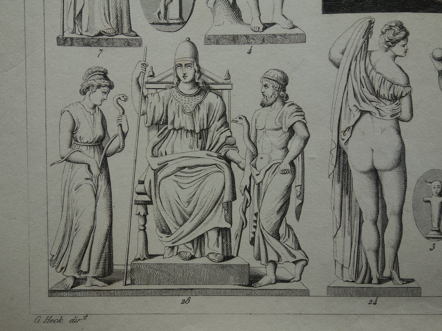 Griekse en Romeinse goden antieke print Originele 175+ jaar oude illustratie Sculpturen Minerva Diana Venus vintage religie prenten oudheid