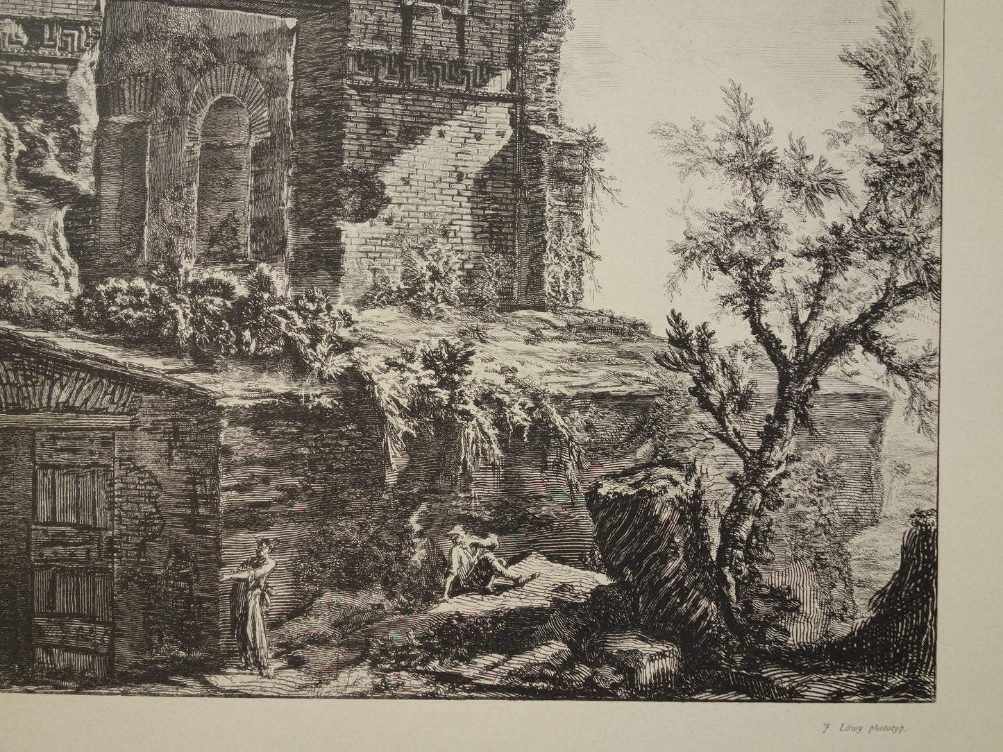 Oude prent van ruïne tempel Camene in Rome uit 1886 antieke facsimile Piranesi uit Vedute di Roma vintage print poster