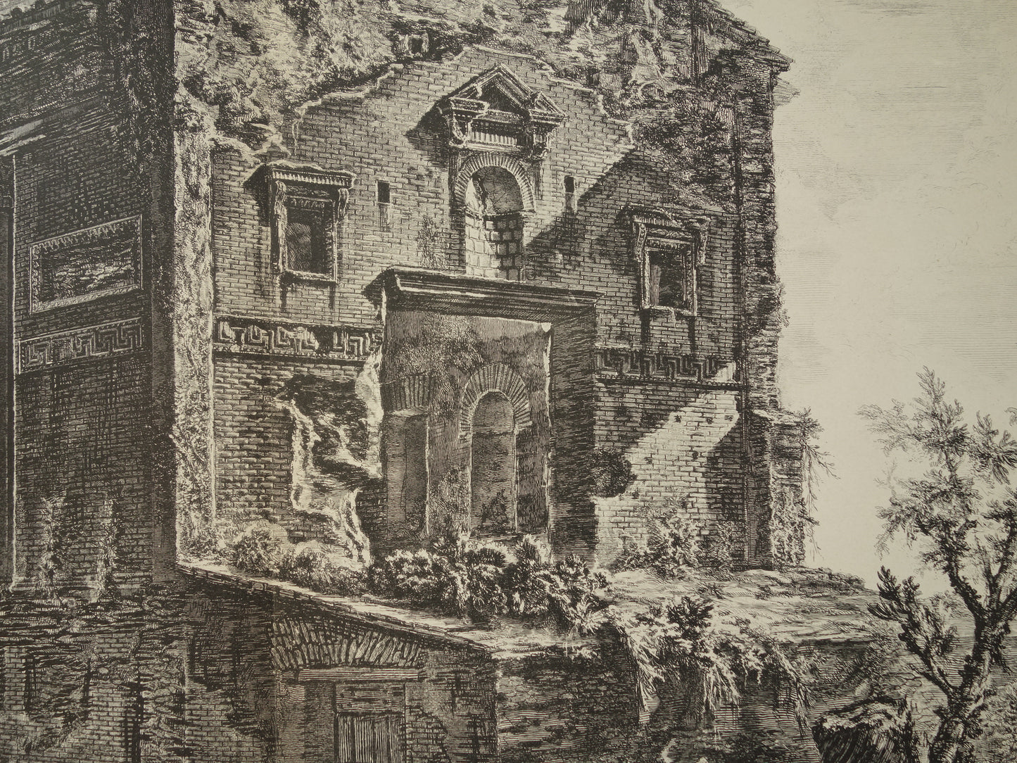Oude prent van ruïne tempel Camene in Rome uit 1886 antieke facsimile Piranesi uit Vedute di Roma vintage print poster