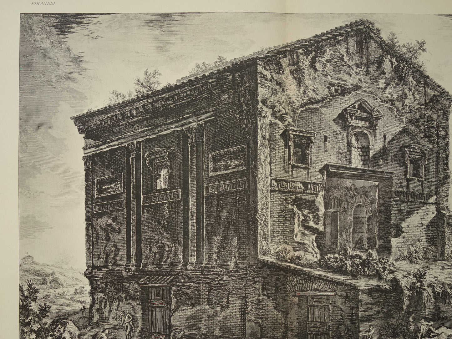 Oude prent van ruïne tempel Camene in Rome uit 1886 antieke facsimile Piranesi uit Vedute di Roma vintage print poster