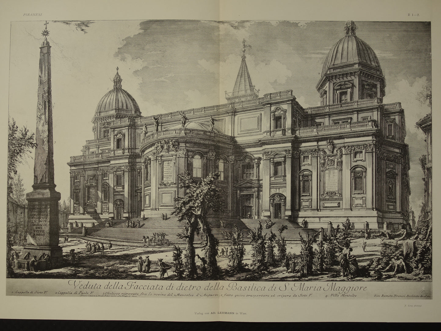 Oude prent van Basiliek Santa Maria Maggiore Rome uit 1886 antieke facsimile Piranesi uit Vedute di Roma vintage print poster