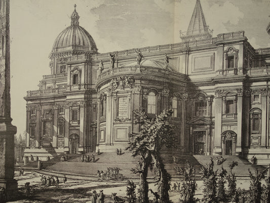 Oude prent van Basiliek Santa Maria Maggiore Rome uit 1886 antieke facsimile Piranesi uit Vedute di Roma vintage print poster