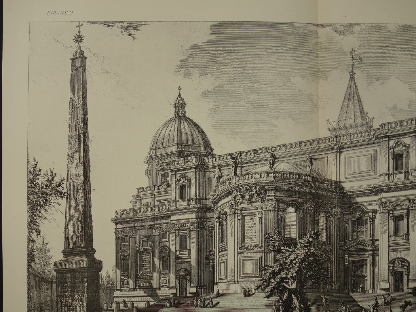 Oude prent van Basiliek Santa Maria Maggiore Rome uit 1886 antieke facsimile Piranesi uit Vedute di Roma vintage print poster