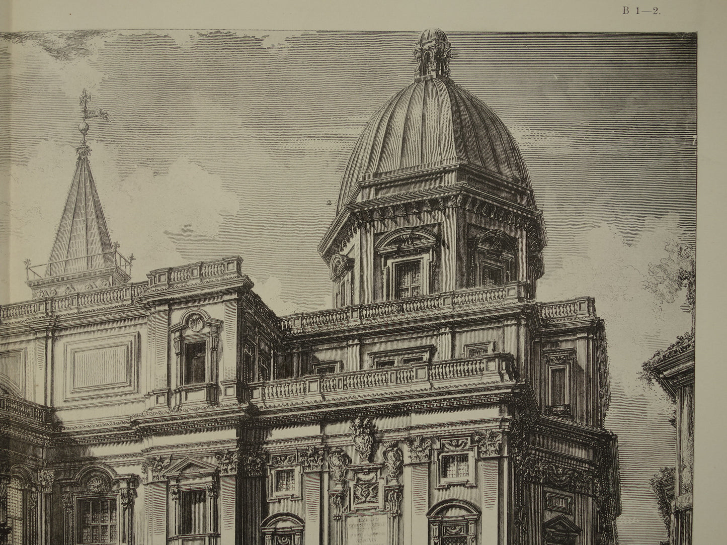 Oude prent van Basiliek Santa Maria Maggiore Rome uit 1886 antieke facsimile Piranesi uit Vedute di Roma vintage print poster